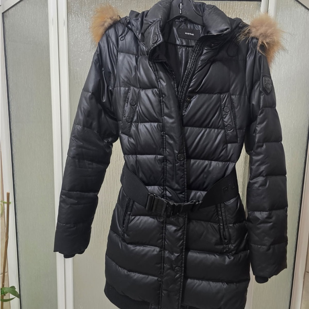 RUDSAK Black Puffer Coat with Fur Trim